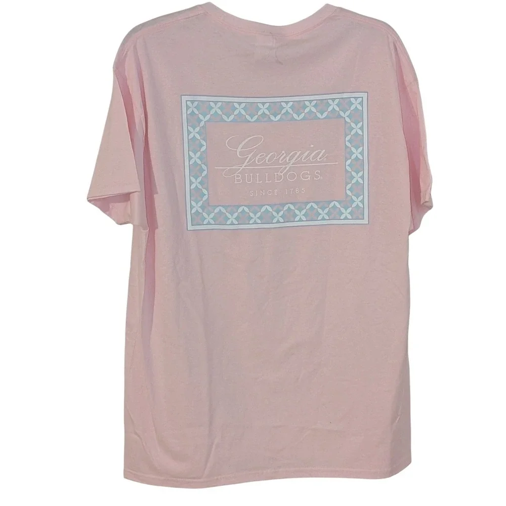 Hanes Georgia Bulldogs Pink Graphic T-Shirt Large UGA Short Sleeve Cotton NWOT‎
